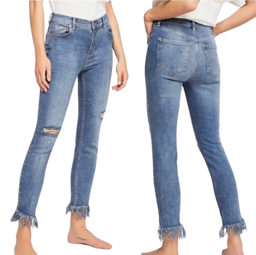 Free People We the Free High Rise Ripped Cropped Skinny Jean Fringe Hem 28 - Picture 14 of 14
